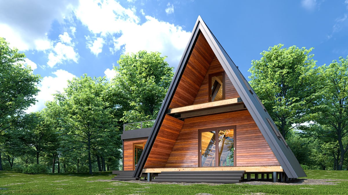 Exterior of A-frame house 3d illustration