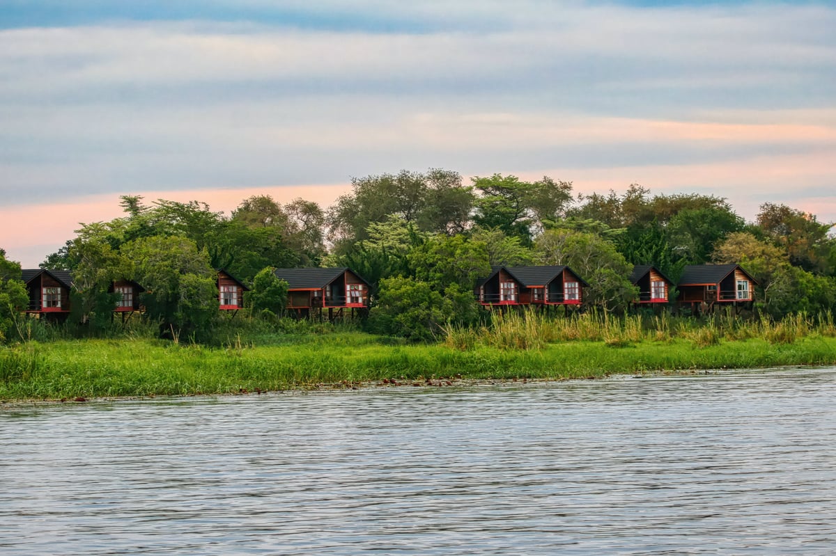 chalets lodge by the by Ngami lake in Chobe national park , Okavango delta in Botswana, hospitality industry